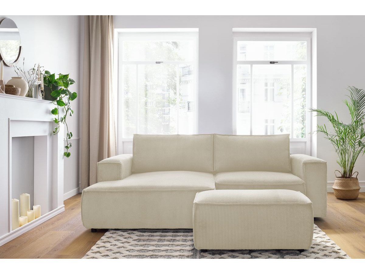 Bobochic Nihad Ecksofa mit Pouf Cordsamt Beige Ecke links