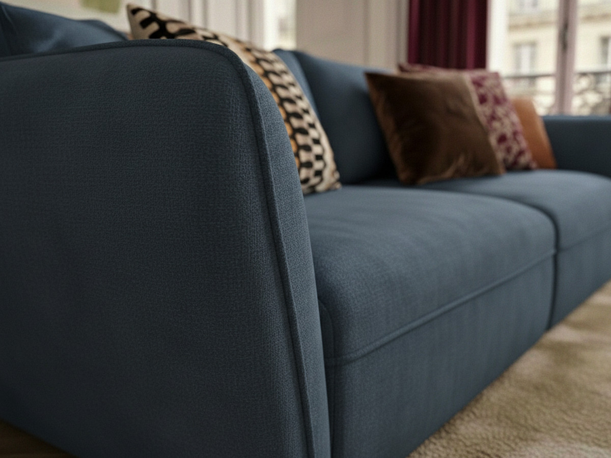 Bobochic Luigi Sofa 3-Sitzer mit Pouf Strukturstoff Blau