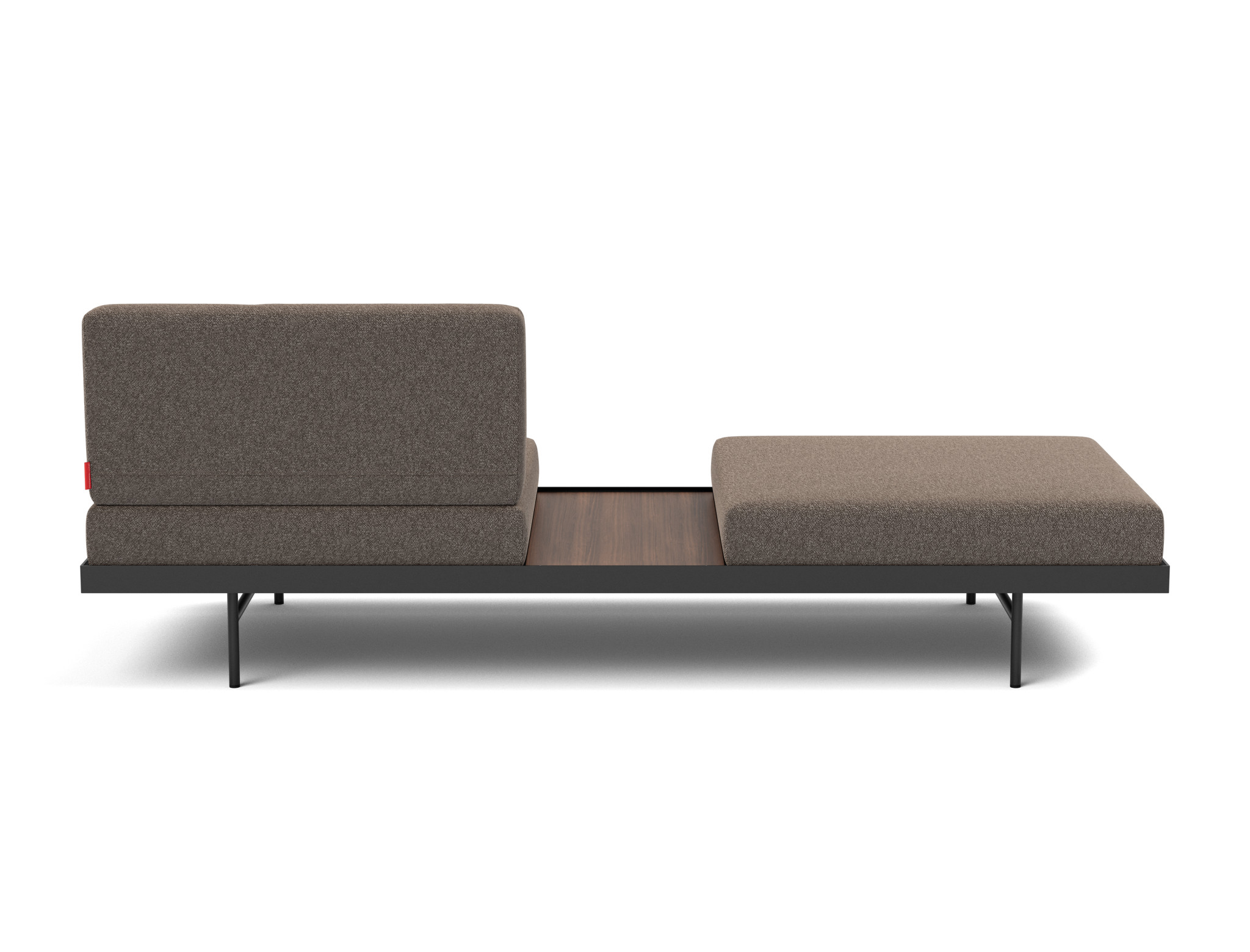 Tagesbett Puri Boucle Skandi 530-Taupe Beine mit Nussbaumtisch