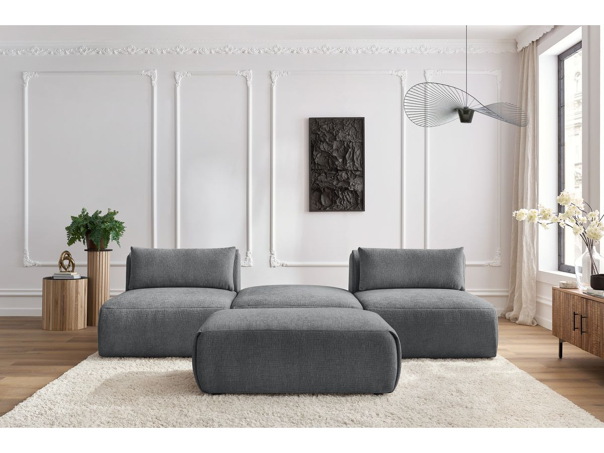 Bobochic Jeanne Sofa 4-Sitzer mit Pouf Strukturstoff Dunkelgrau