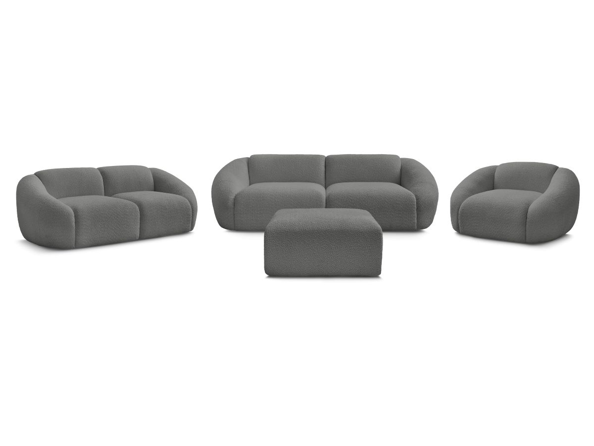 Bobochic Tina Sofa 7-Sitzer mit Pouf Bouclé-Stoff Dunkelgrau