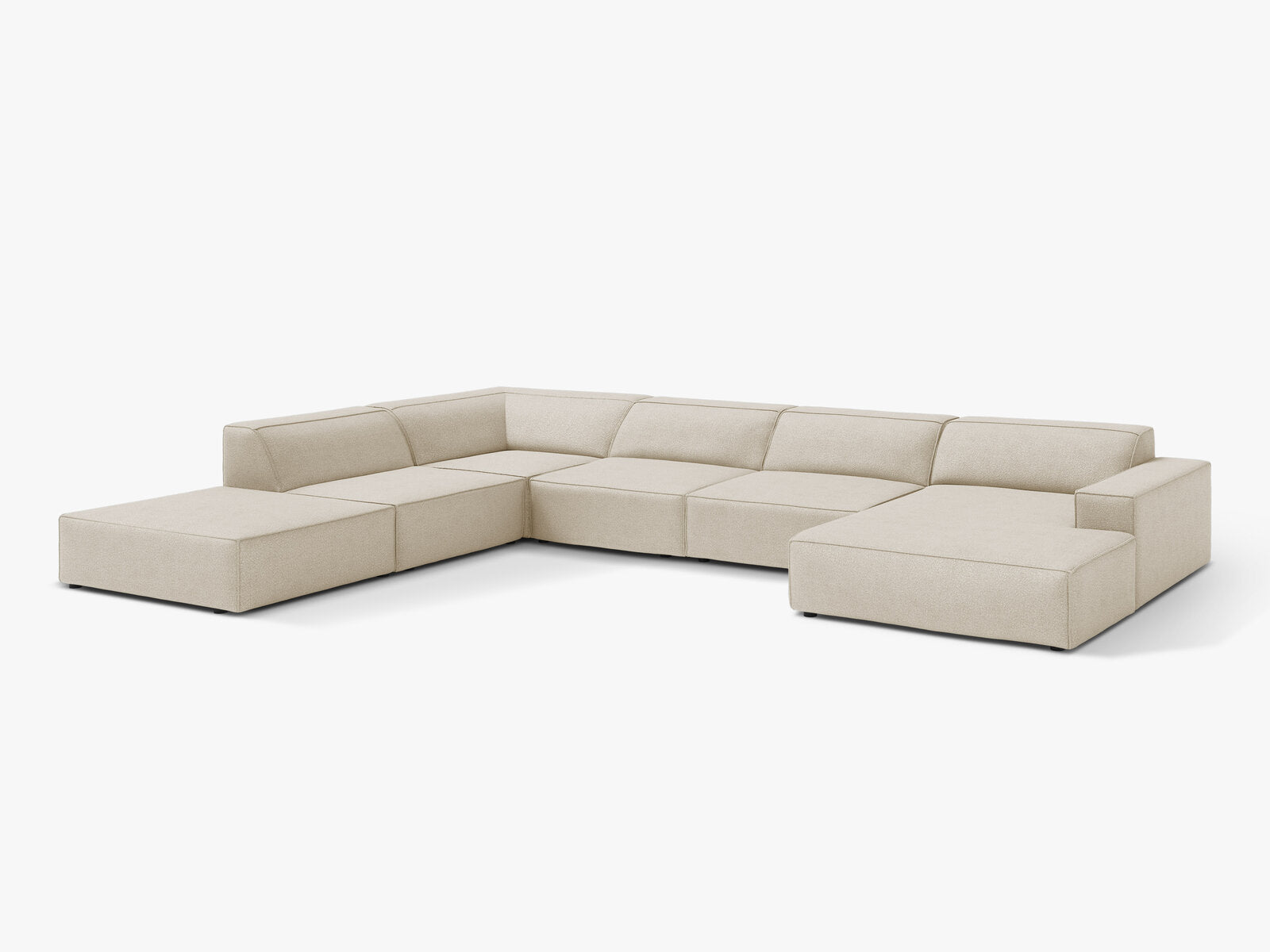 Micadoni Panorama-Ecksofa Jodie 7-Sitzer Links Boucle Baloo Beige