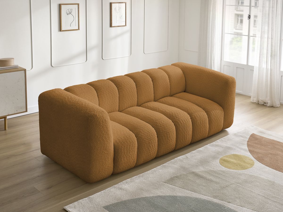 Bobochic Talia Sofa 3-Sitzer Bouclé-Stoff Gelb
