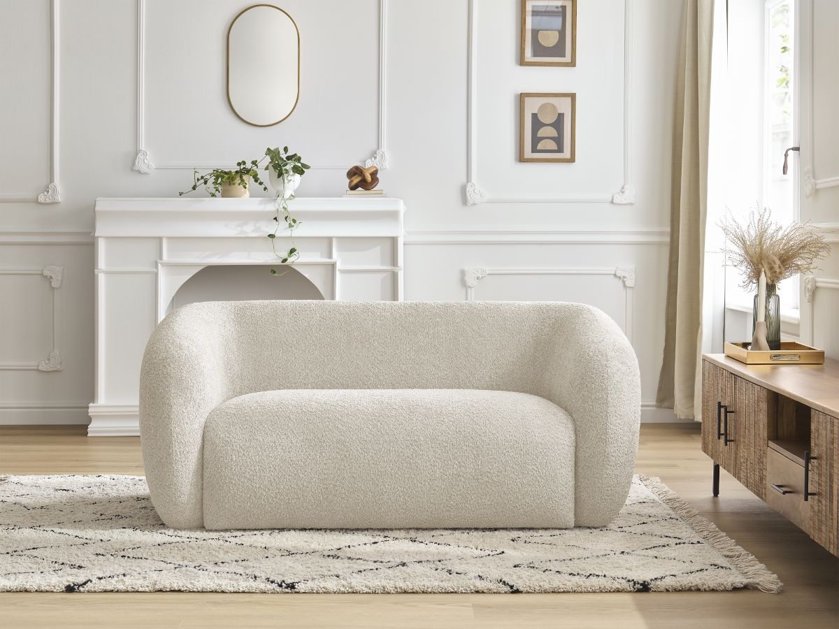 Bobochic Celine Sofa 2-Sitzer Bouclé-Stoff Beige