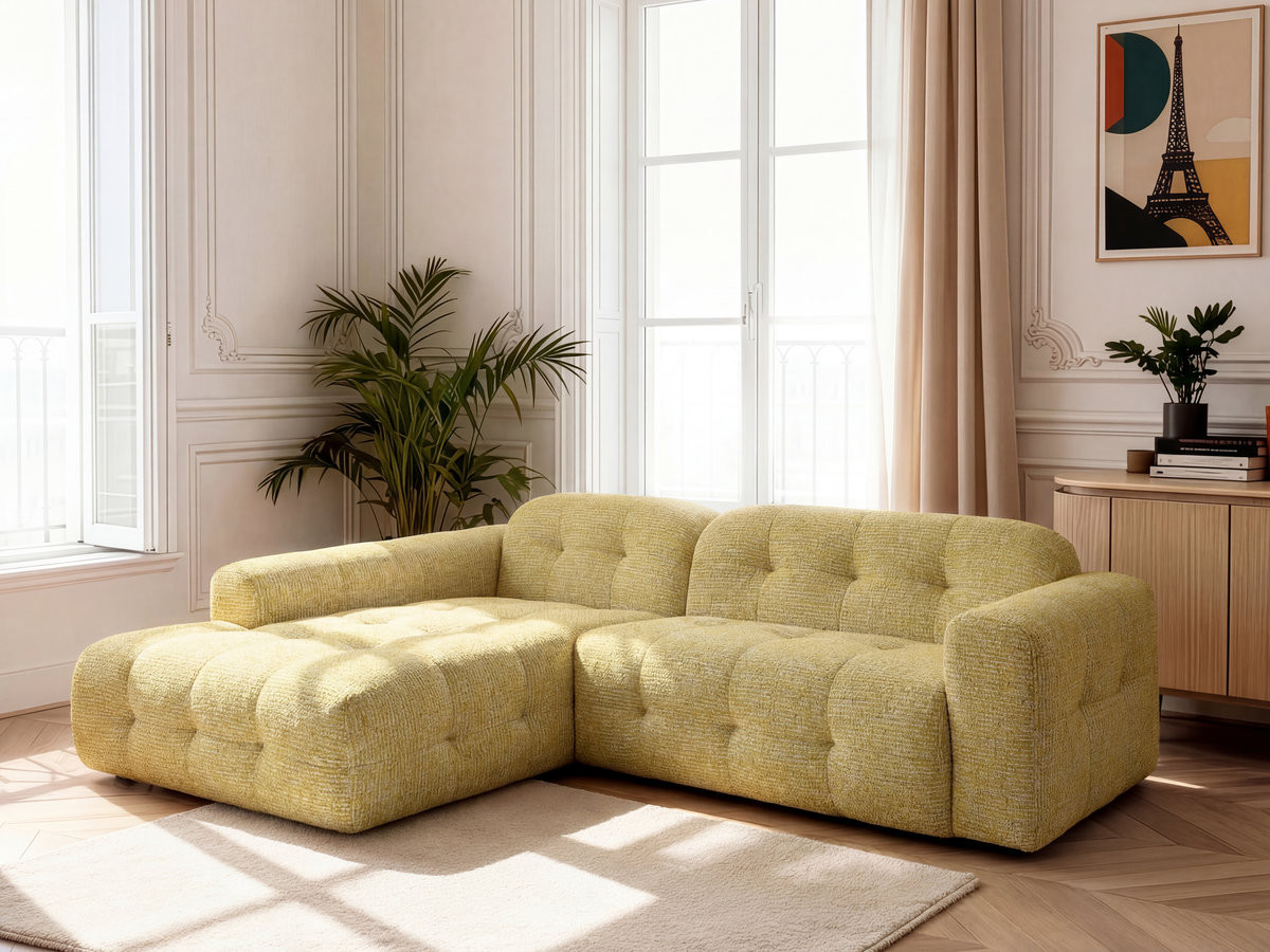 Bobochic Laura Ecksofa Melange-Stoff Gelb Ecke links