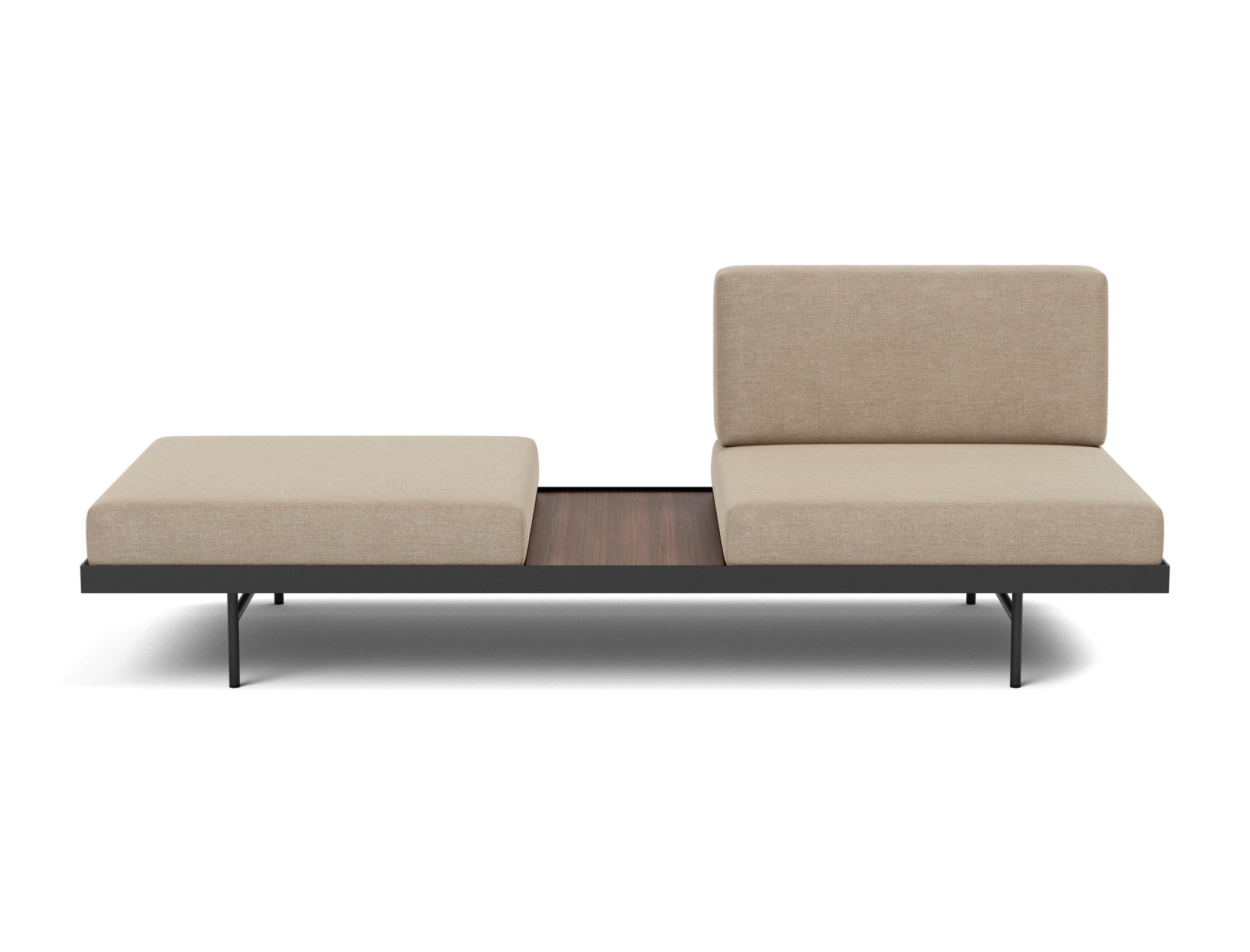 Tagesbett Puri Flachgewebe Phobos 587-Mocha Beine mit Nussbaumtisch