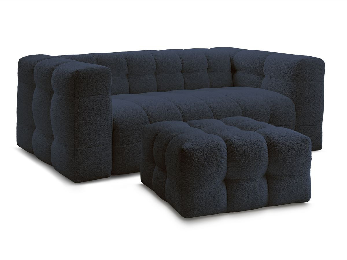 Bobochic Cloud Schlafsofa 3-Sitzer mit Pouf Bouclé-Stoff Dunkelblau