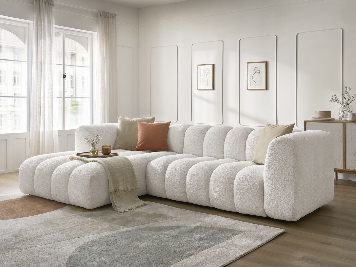 Bobochic Talia Ecksofa Bouclé-Stoff Weiß Ecke links