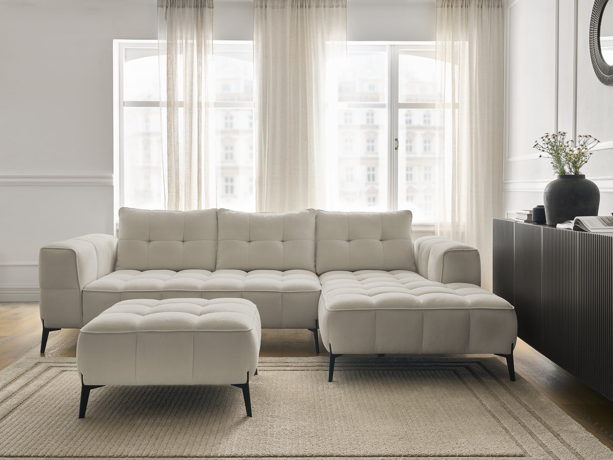 Bobochic Anis Ecksofa mit Pouf Strukturstoff Beige Ecke rechts