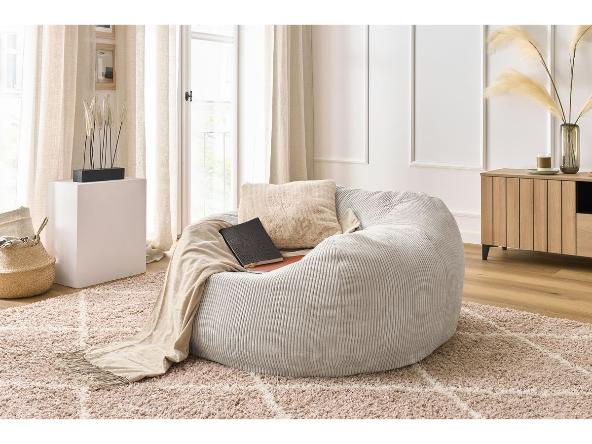 Bobochic Voltaire Pouf 120 × 70 cm Cordsamt Beige