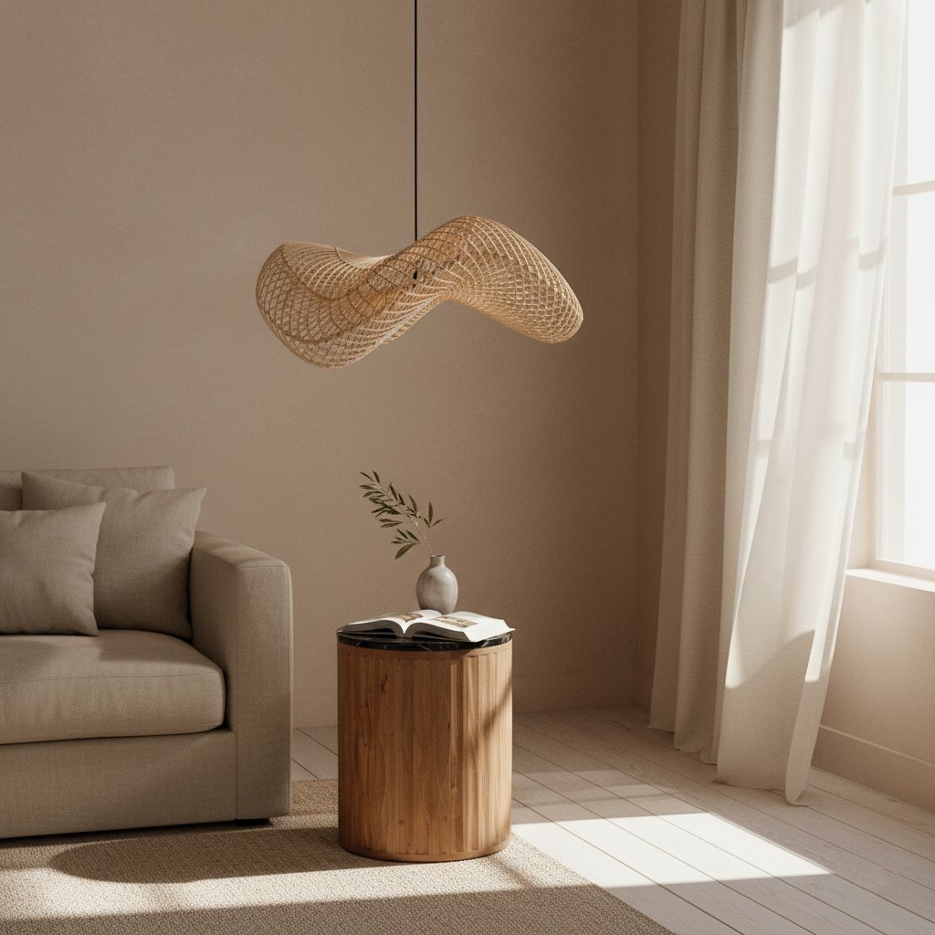 Raw Materials Wave Rattan-Hängeleuchte L Ø 71x26cm
