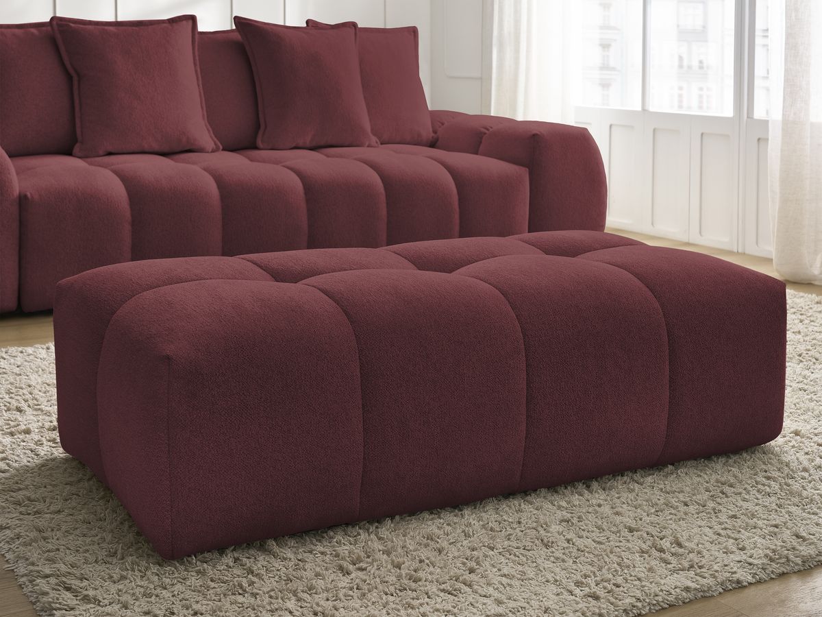 Bobochic Everest Schlafsofa 3-Sitzer mit Bettkasten und Pouf, 5 Kissen Melange-Stoff Rot