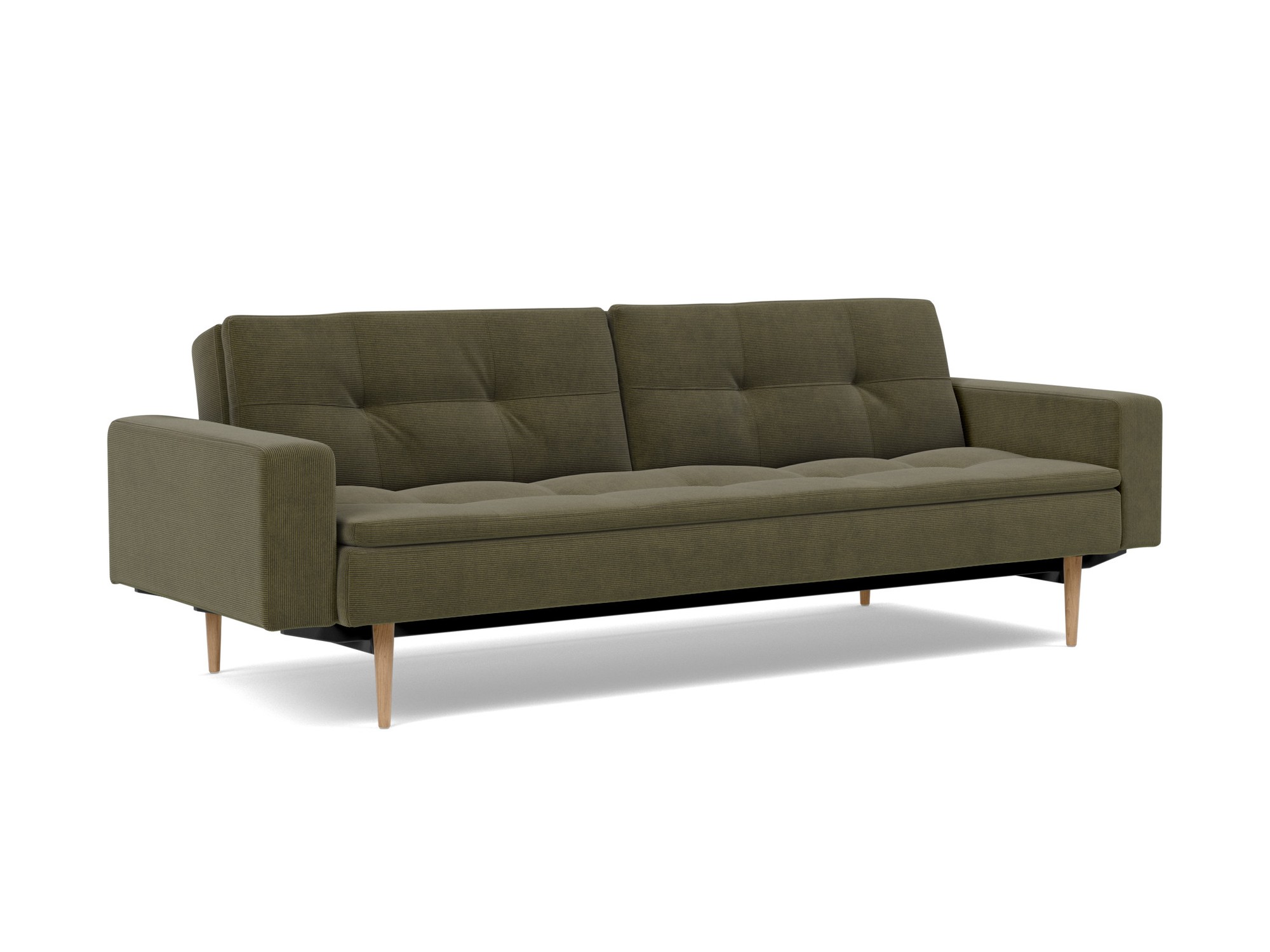 Schlafsofa Dublexo mit Armlehnen Kord Cordufine 316-Pine-Green Beine Styletto Eiche hell