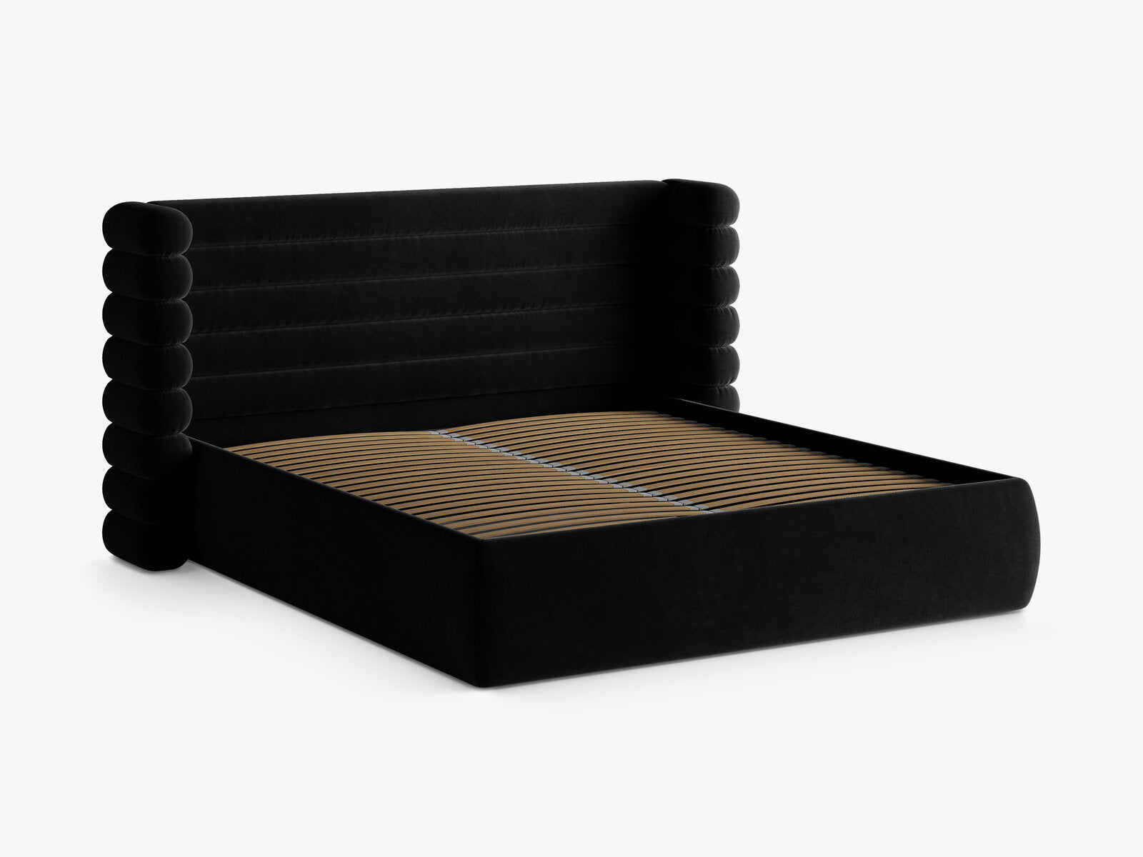 Micadoni Stauraumbett mit Kopfteil Mount Samt Salvador Schwarz 180x200