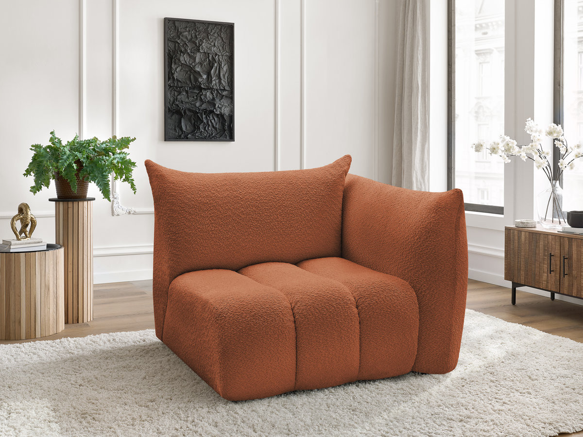 Bobochic Azra Sofamodul 1-Sitzer 117 × 112 cm Bouclé-Stoff Orange Ecke rechts
