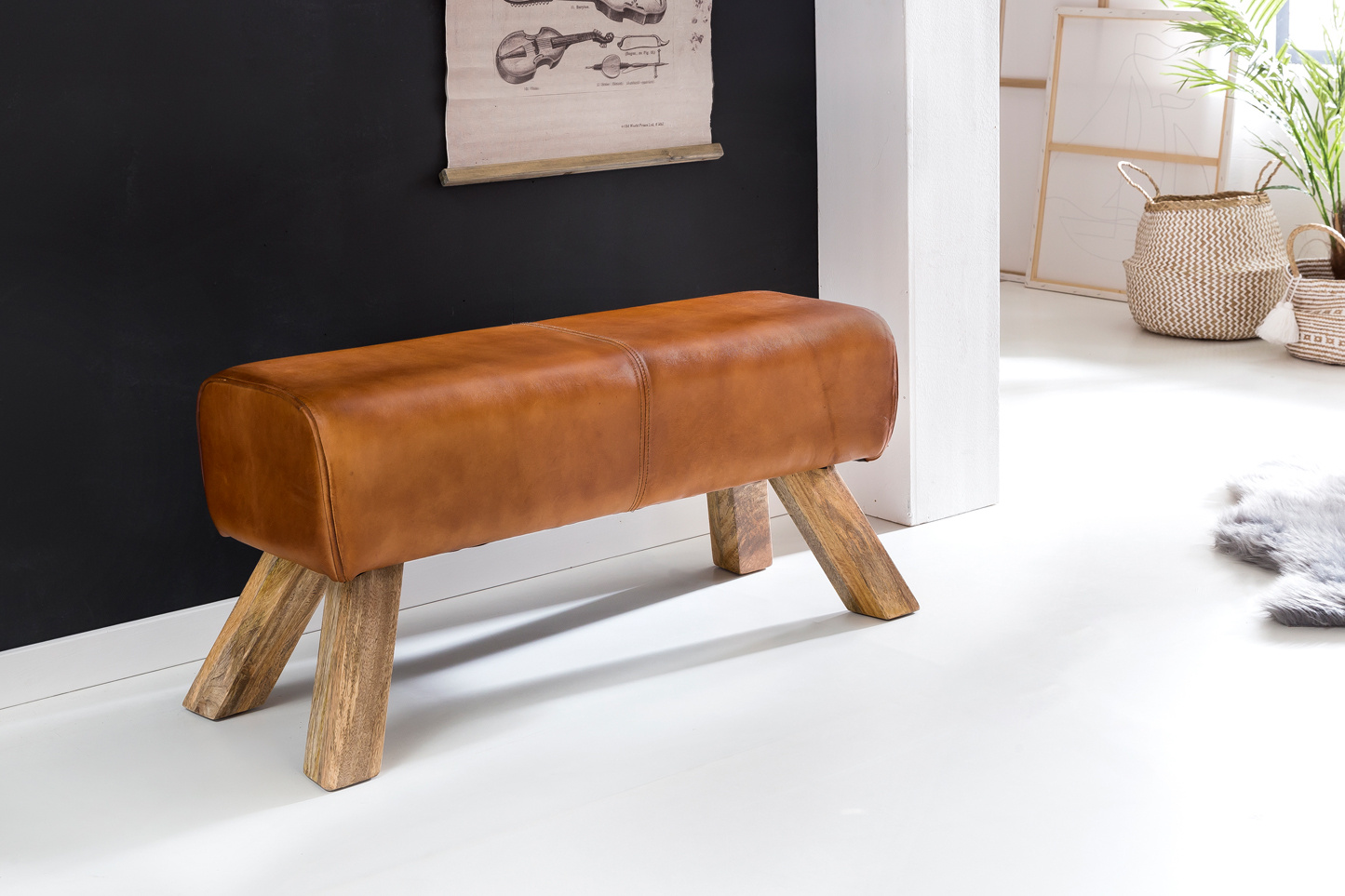 Sitzbank Tisvilde Echtleder Braun 90 × 30 × 43 cm