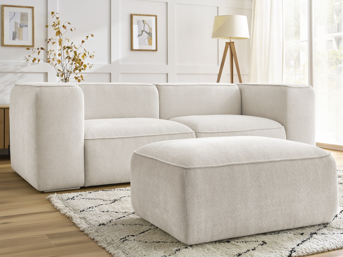 Bobochic Zephyr Sofa 3-Sitzer mit Pouf Strukturstoff Weiß