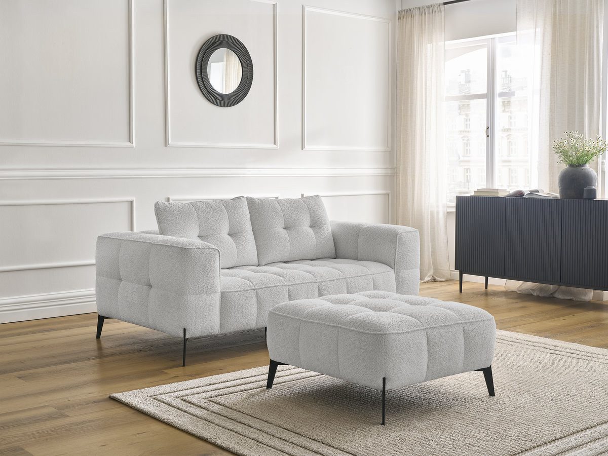 Bobochic Anis Sofa 2-Sitzer mit Pouf Bouclé-Stoff Hellgrau