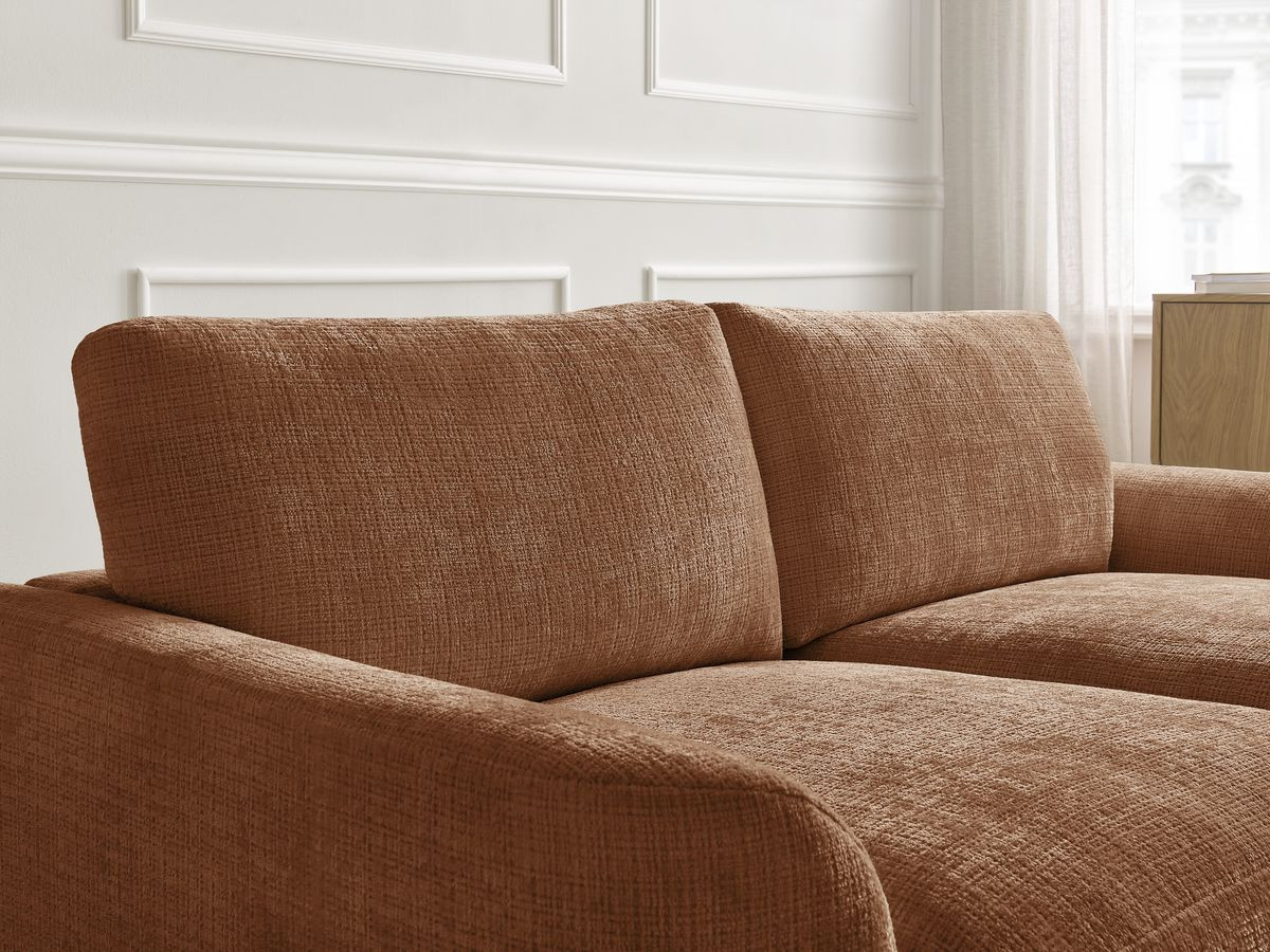 Bobochic Leonore Ecksofa mit Pouf Strukturstoff Orange Ecke rechts