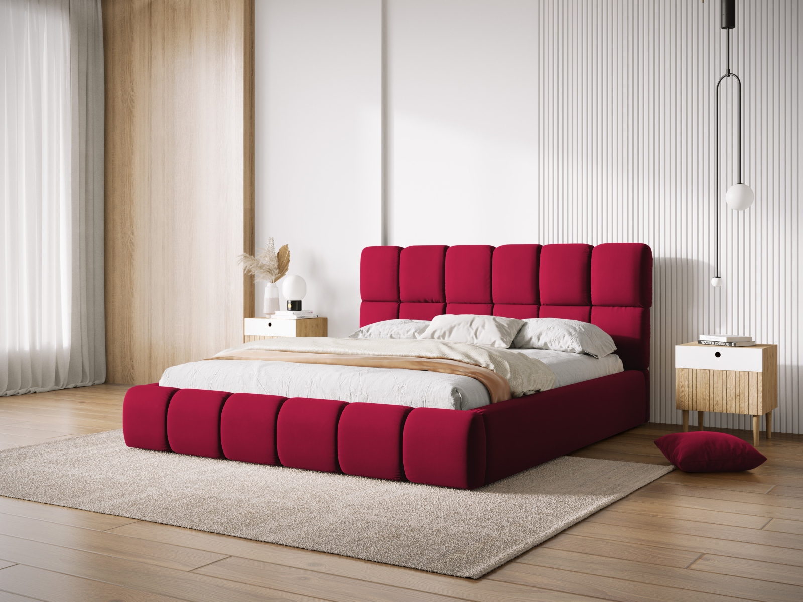 Micadoni Stauraumbett mit Kopfteil Bellis Samt Bluvel Rot 200x200