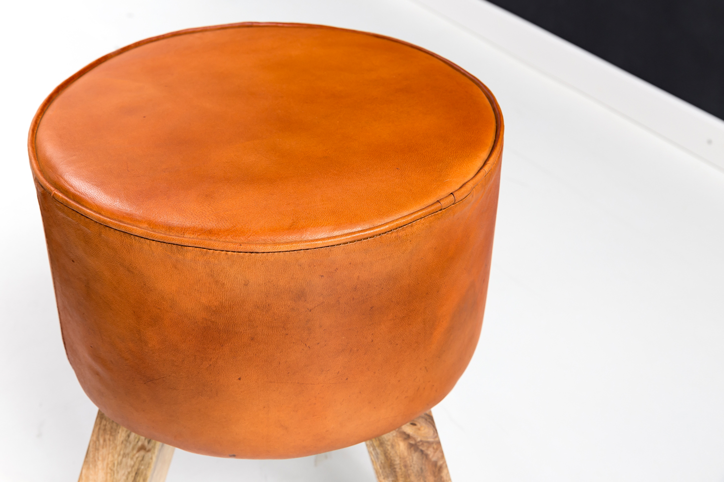 Sitzhocker Svaneke Echtleder Braun Ø 37 cm