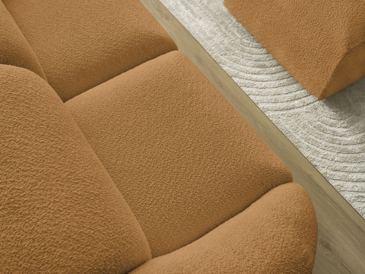Bobochic Tina Sofa 3-Sitzer mit Pouf Bouclé-Stoff Gelb