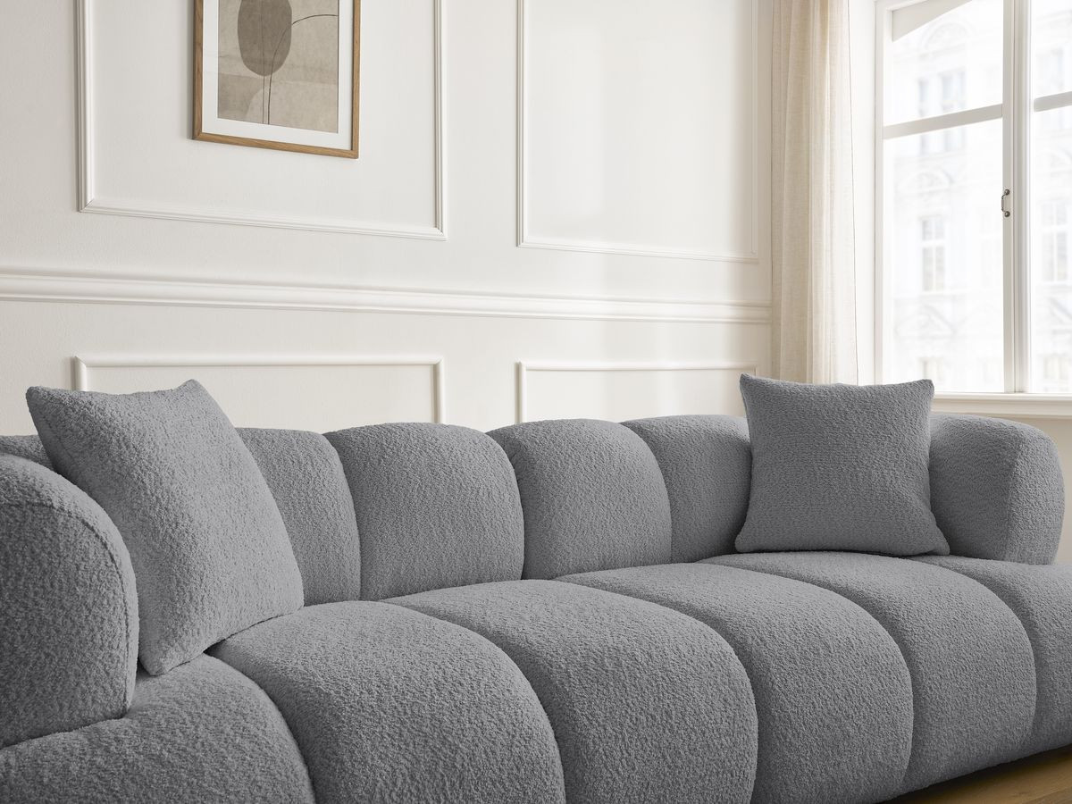 Bobochic Pamira Sofa 3-Sitzer Bouclé-Stoff Dunkelgrau