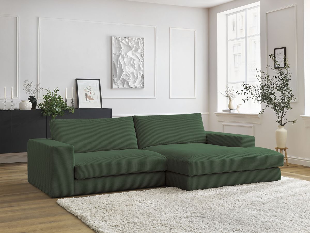 Bobochic Leonard Ecksofa 234 × 159 cm Cordsamt Dunkelgrün Ecke rechts
