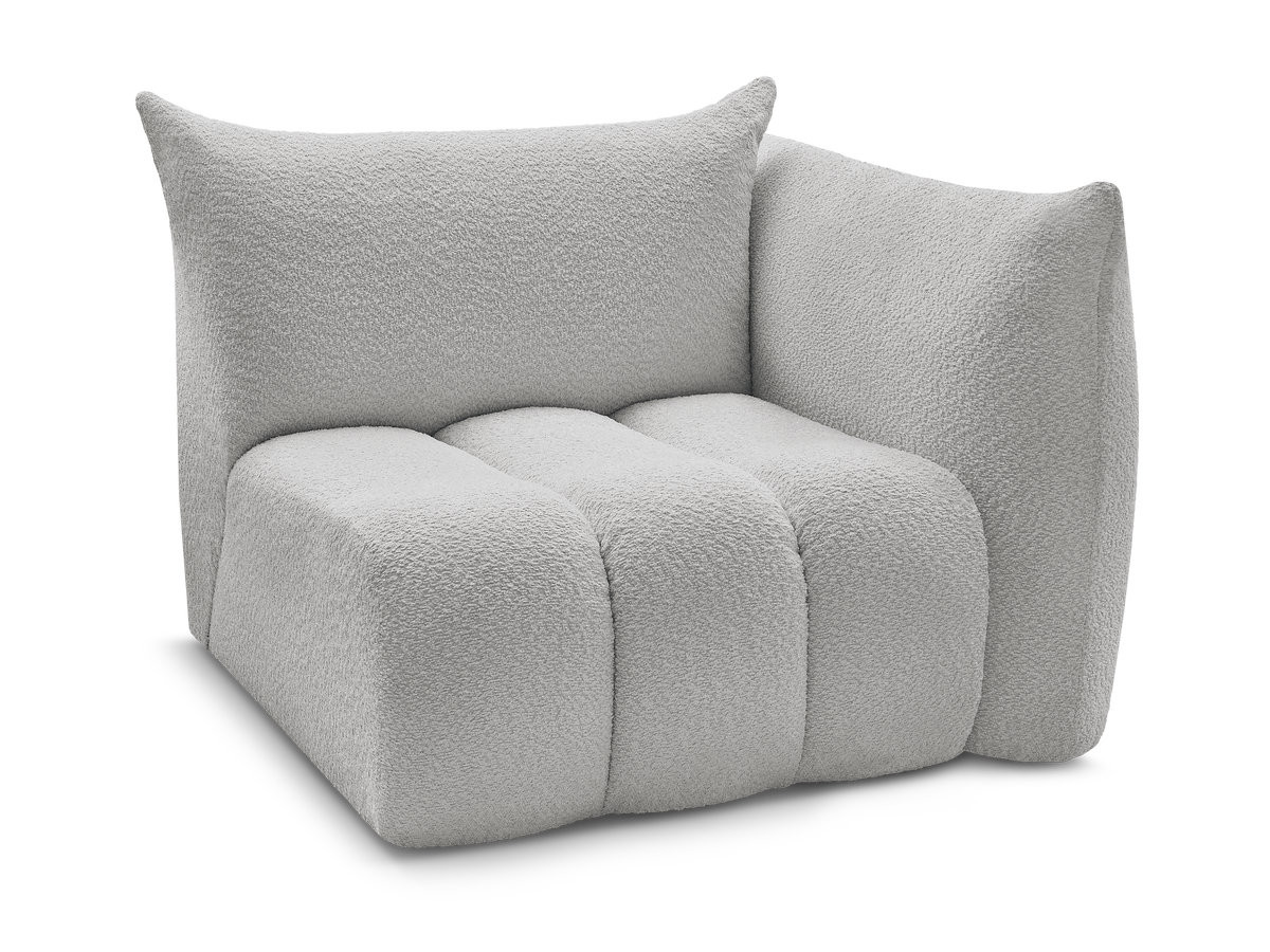 Bobochic Azra Sofamodul 1-Sitzer 117 × 112 cm Bouclé-Stoff Hellgrau Ecke rechts