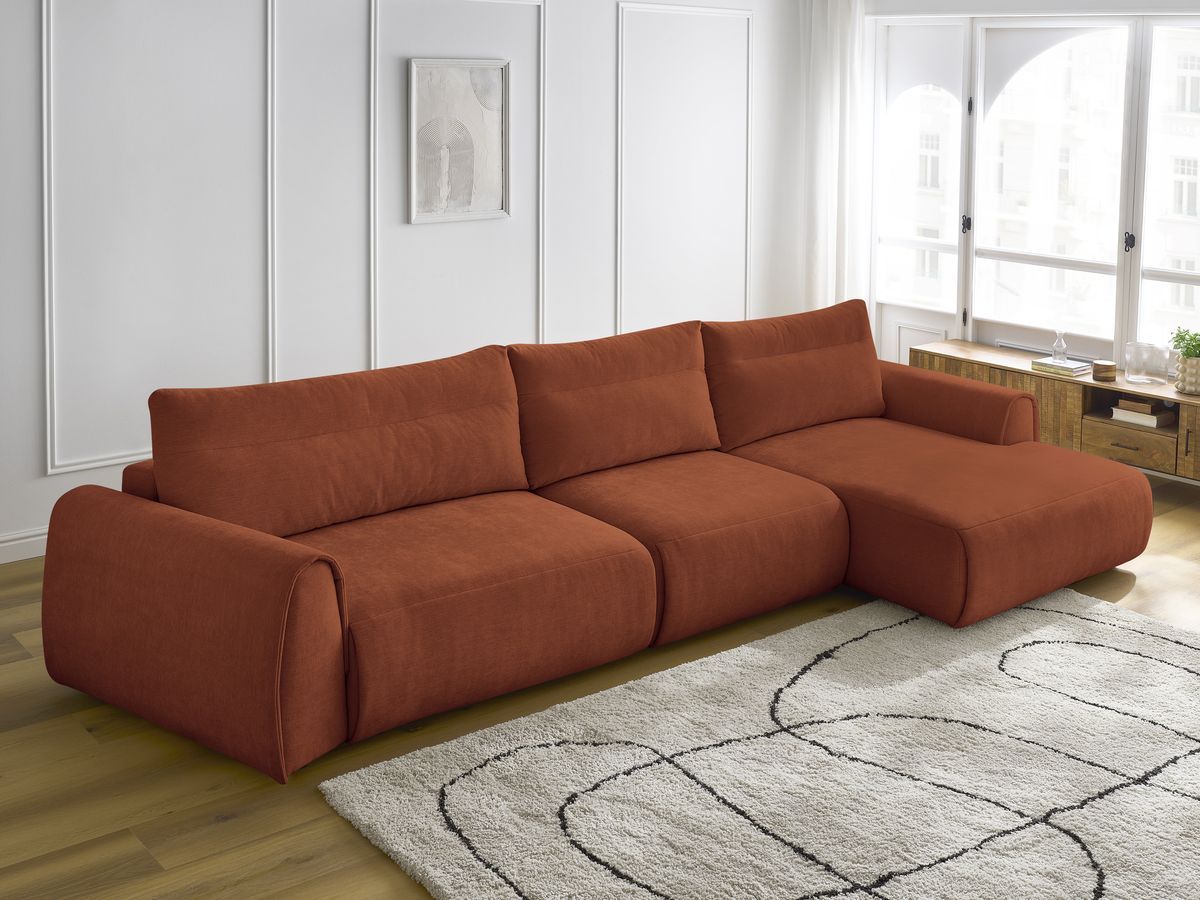 Bobochic Aden Ecksofa 386 × 152 cm Stoff Orange Ecke rechts