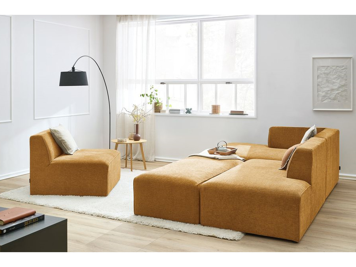 Bobochic Megeve Ecksofa mit Pouf Strukturstoff Gelb Ecke links