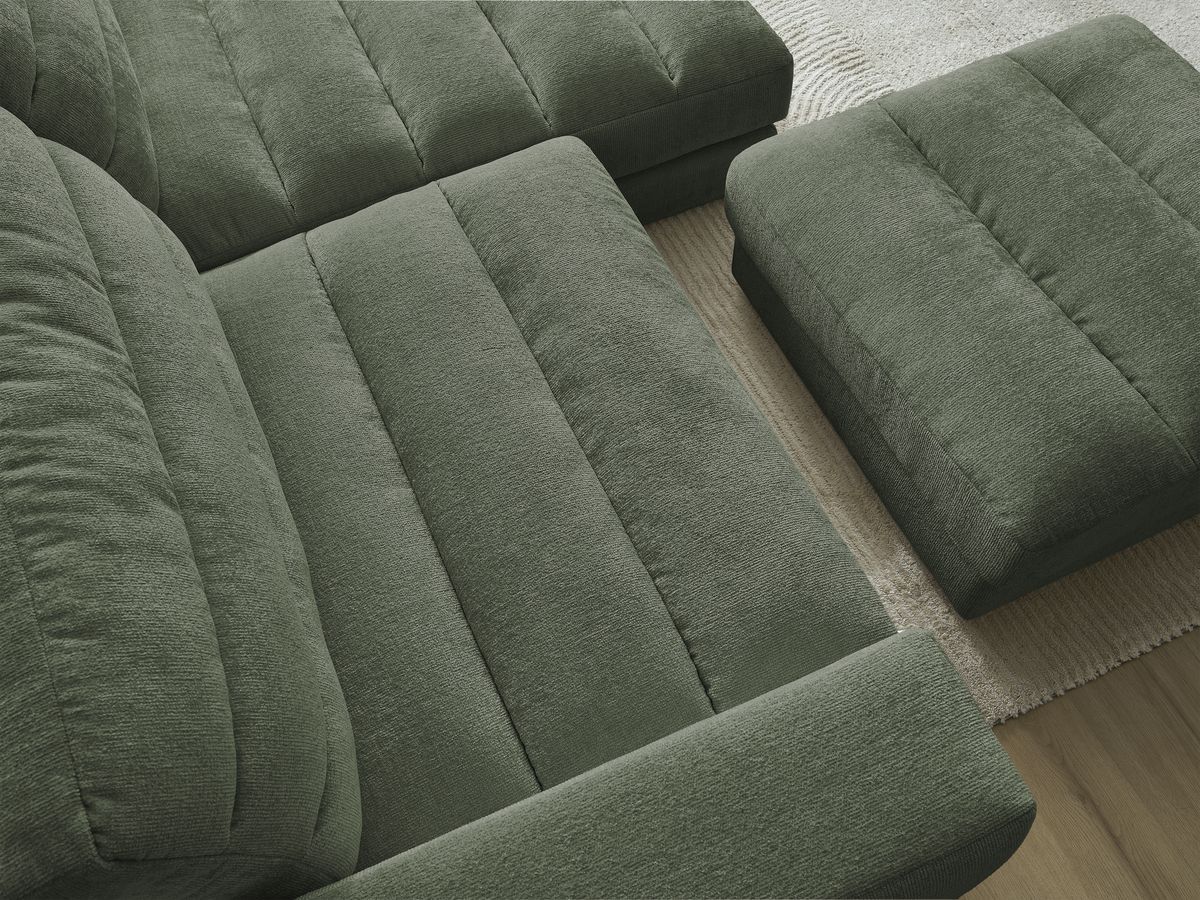Bobochic Sierra Ecksofa mit Pouf Strukturstoff Dunkelgrün Ecke rechts