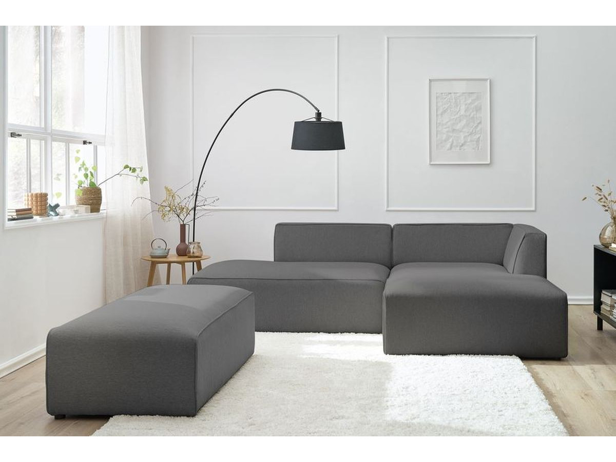 Bobochic Megeve Ecksofa mit Schlaffunktion und Pouf Melange-Stoff Dunkelgrau Ecke rechts