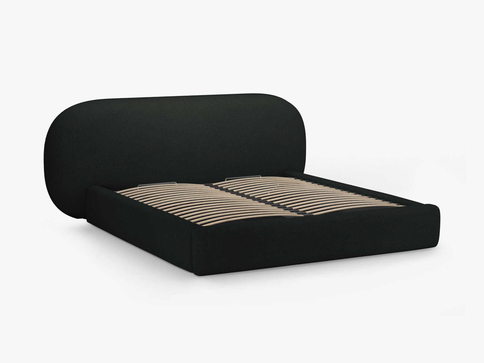 Micadoni Stauraumbett mit Kopfteil Ovalo Boucle Baloo Schwarz 140x200