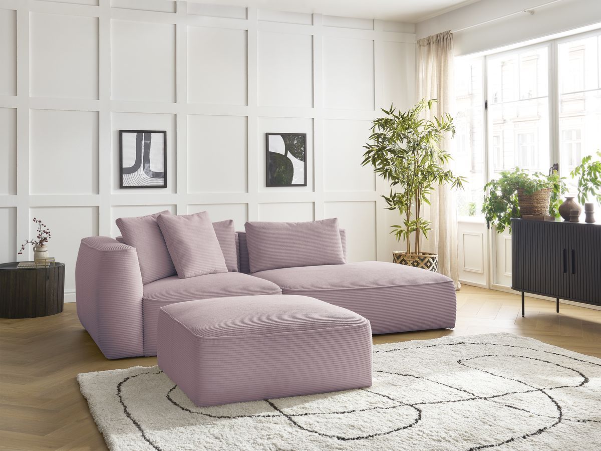 Bobochic Leopold Sofa 4-Sitzer mit Pouf Cordsamt Violett Armlehne links
