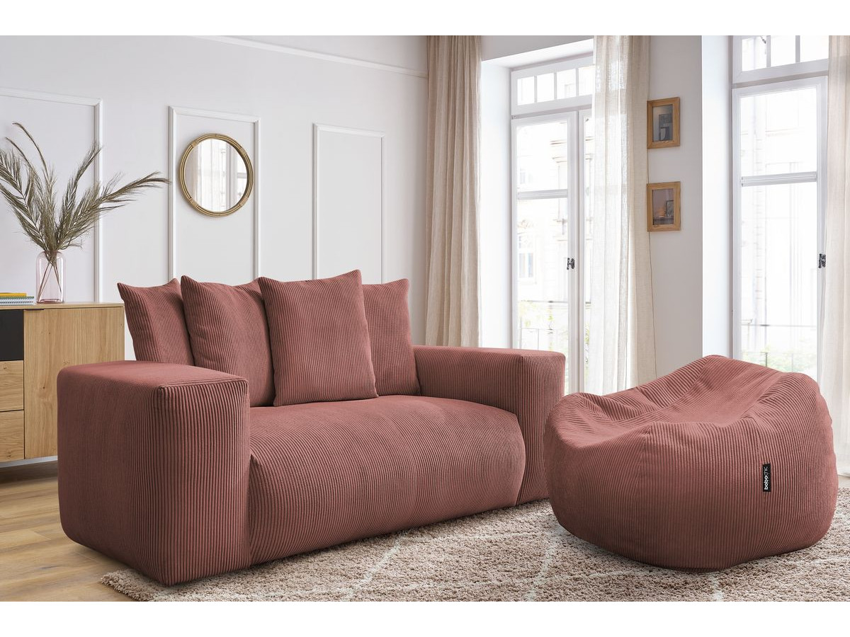 Bobochic Voltaire Sofa 2-Sitzer mit Pouf Cordsamt Rosa