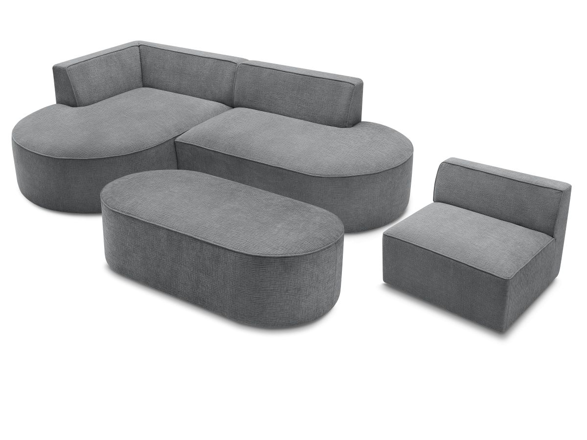 Bobochic Rousseau Ecksofa mit Sofamodul und Pouf Strukturstoff Dunkelgrau Ecke links