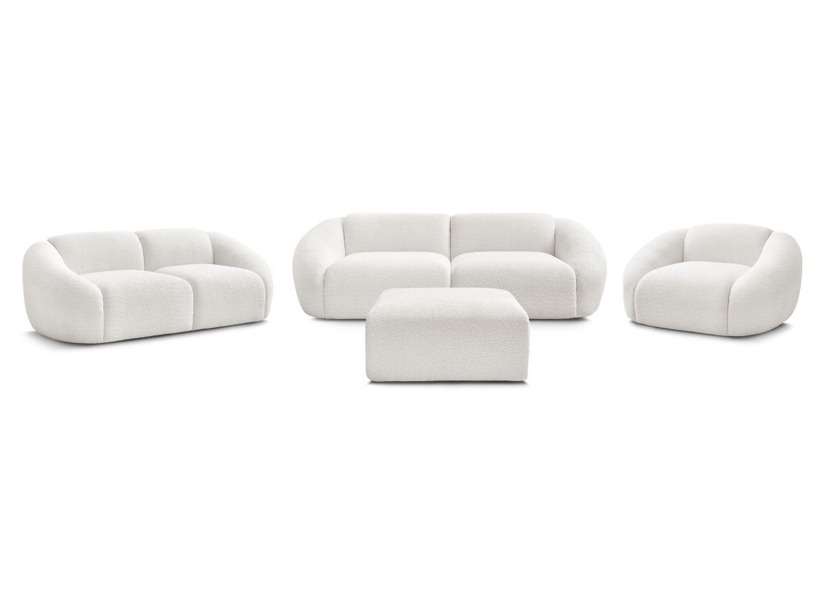 Bobochic Tina Sofa 7-Sitzer mit Pouf Bouclé-Stoff Weiß