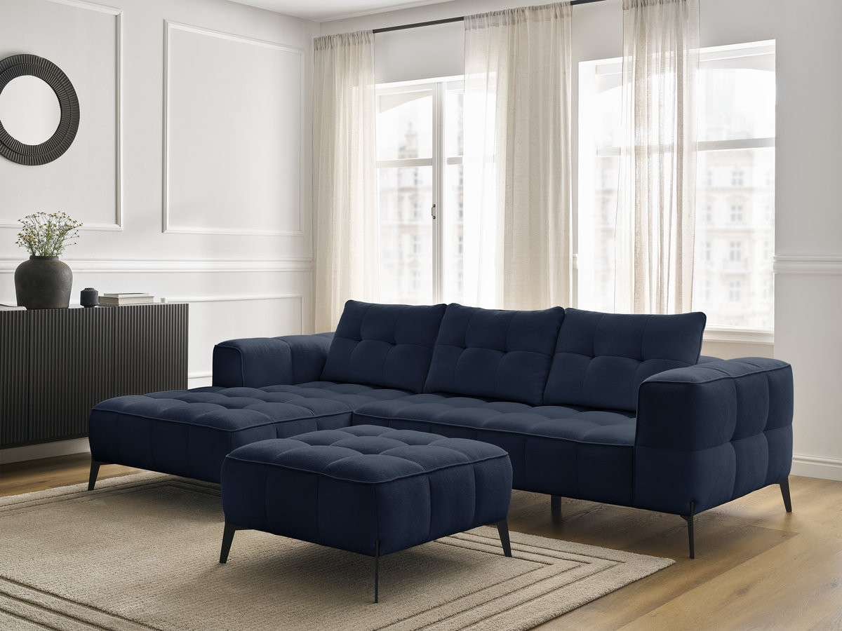 Bobochic Anis Ecksofa mit Pouf Strukturstoff Blau Ecke links