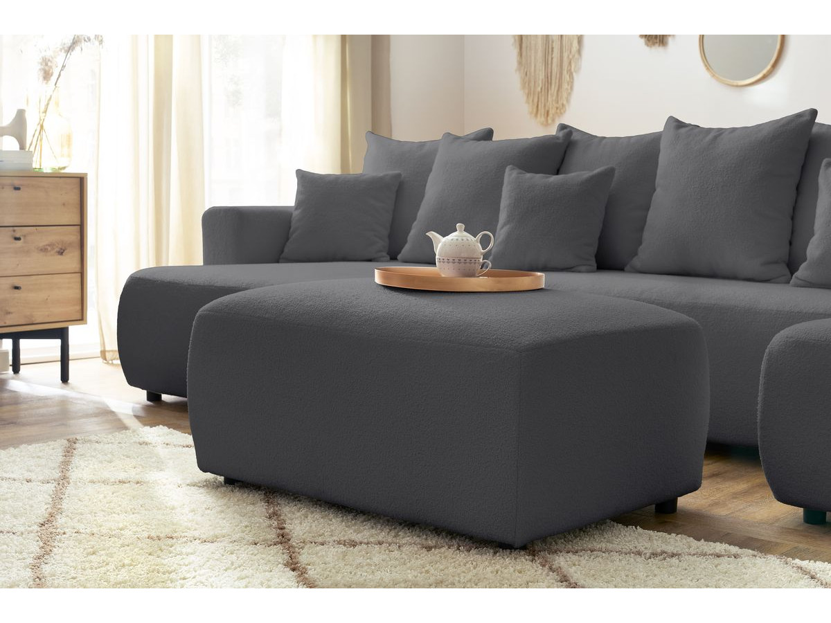 Bobochic Envy Wohnlandschaft mit rechteckigem Pouf Bouclé-Stoff Dunkelgrau