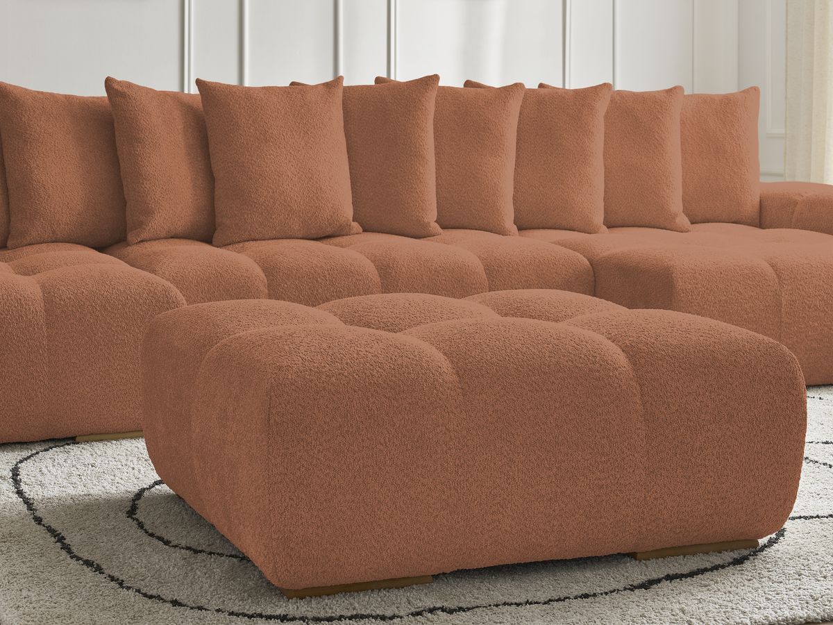 Bobochic Anakin Wohnlandschaft mit Pouf, 10 Kissen Bouclé-Stoff Orange