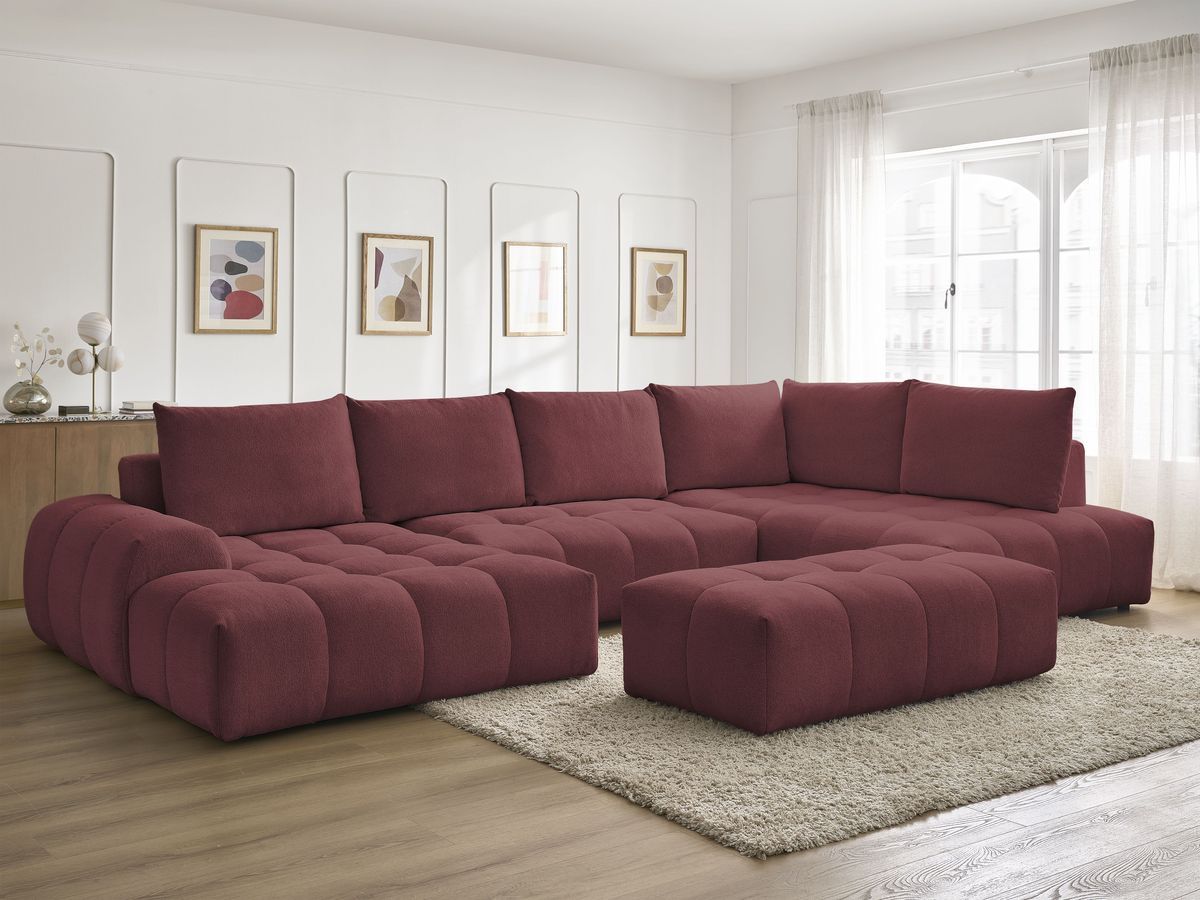Bobochic Everest Wohnlandschaft mit Pouf, 6 Kissen Melange-Stoff Rot Ecke links