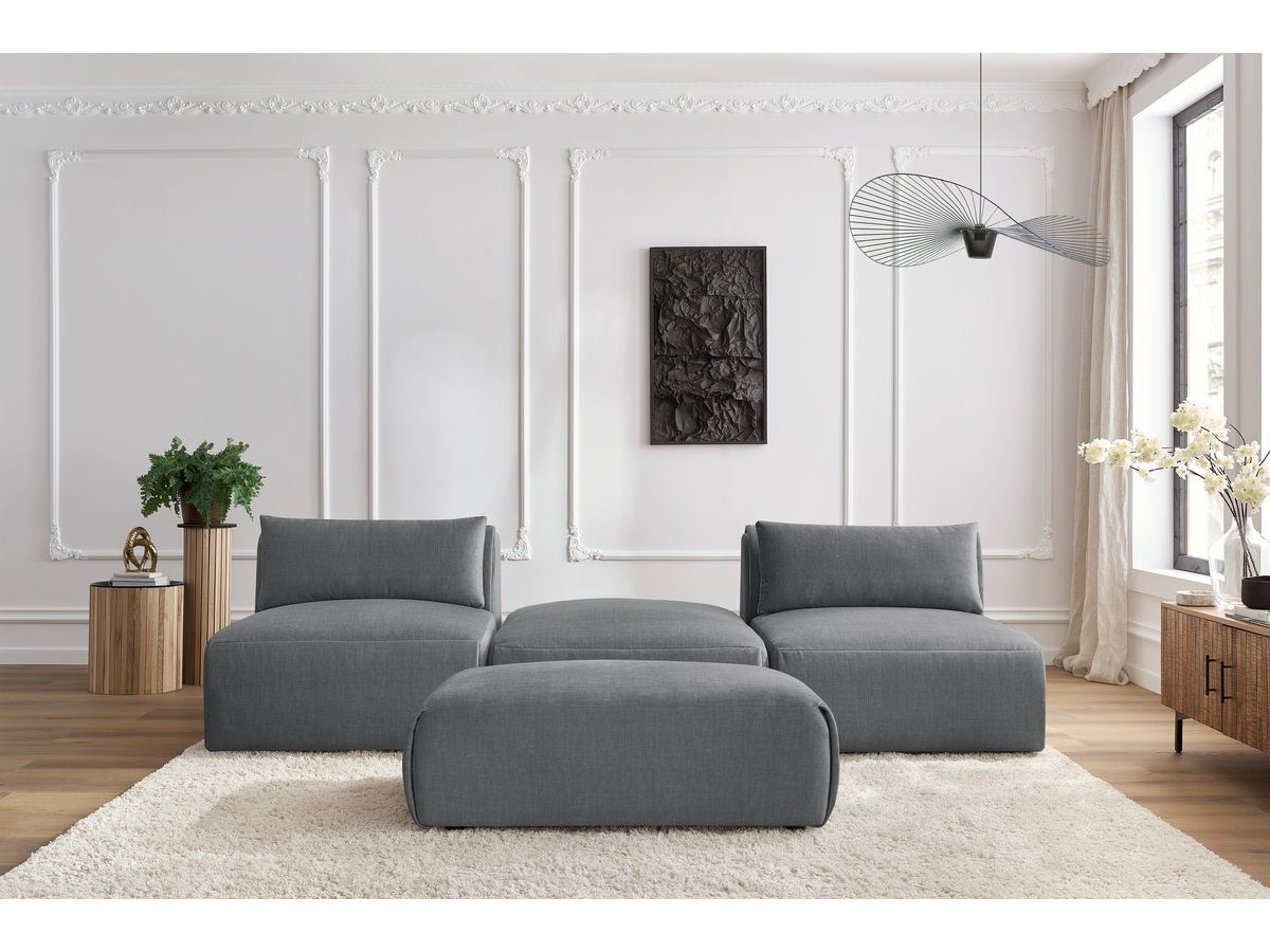 Bobochic Jeanne Sofa 4-Sitzer mit Pouf Samt Dunkelgrau