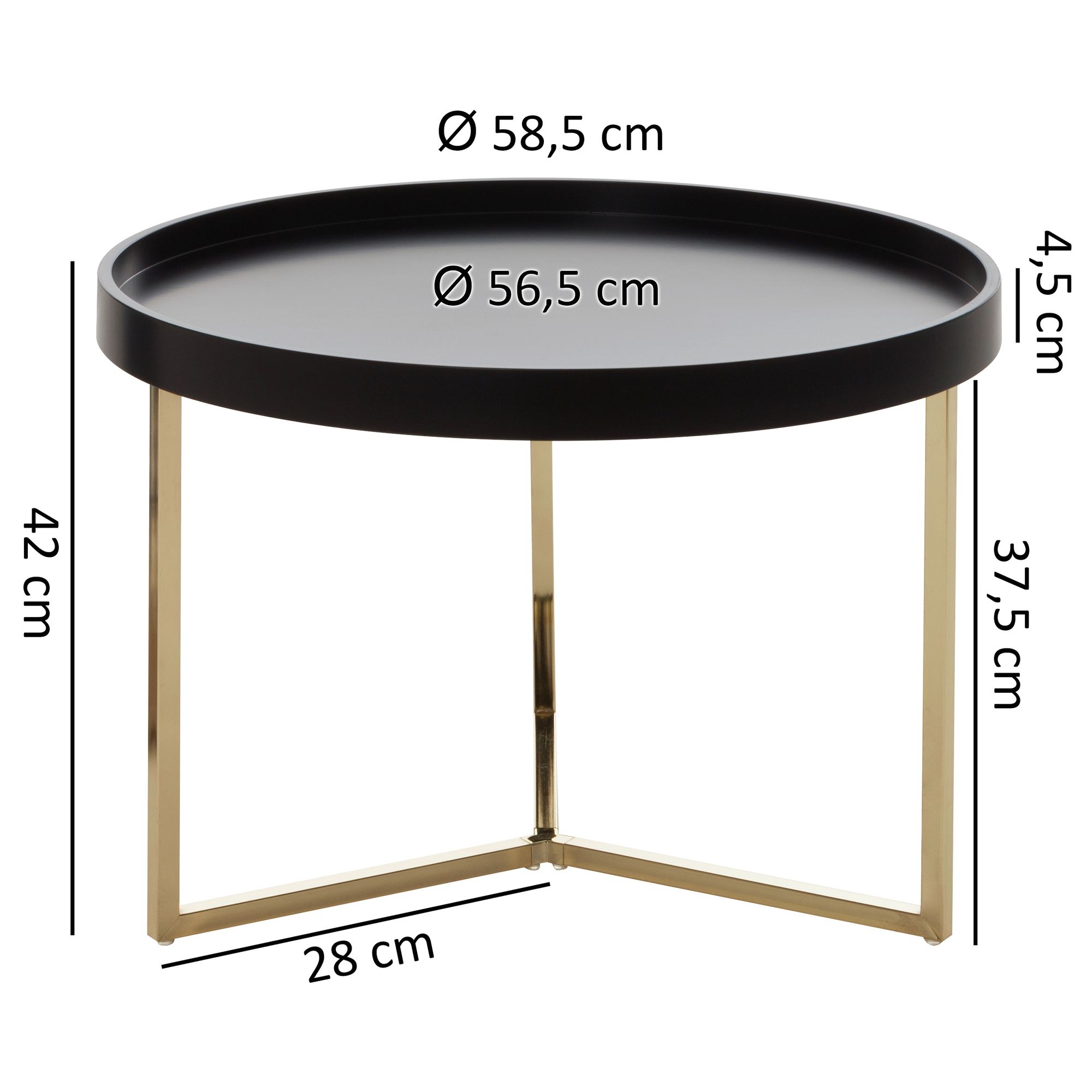 Couchtisch Drangey Massivholz Schwarz Ø 58 cm