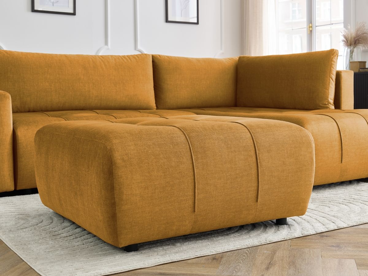 Bobochic Arsene Ecksofa mit Schlaffunktion und Bettkasten und Pouf 277 × 200 cm Samt Gelb Ecke rechts
