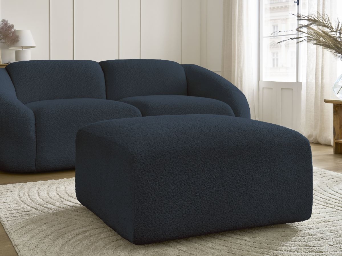 Bobochic Tina Sofa 3-Sitzer mit Pouf Bouclé-Stoff Dunkelblau