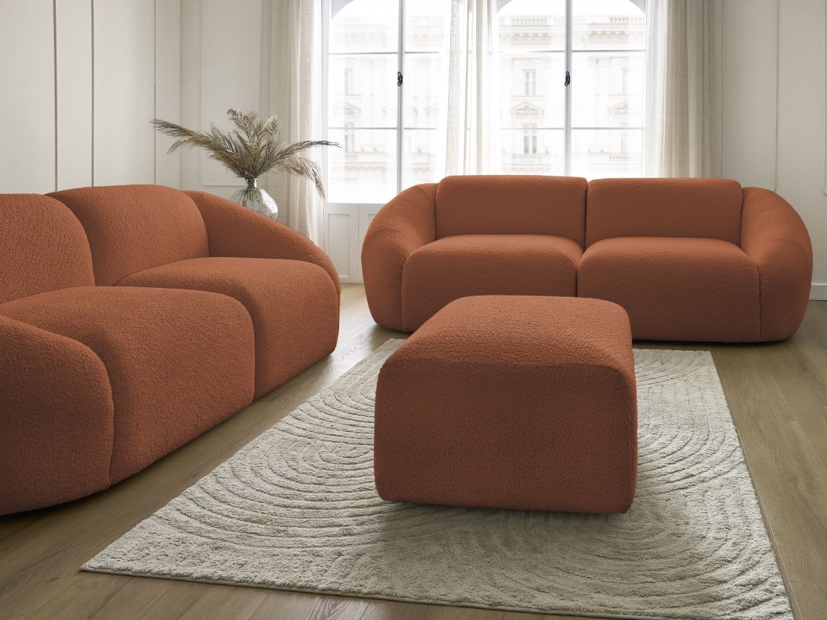 Bobochic Tina Sofa 6-Sitzer mit Pouf Bouclé-Stoff Orange