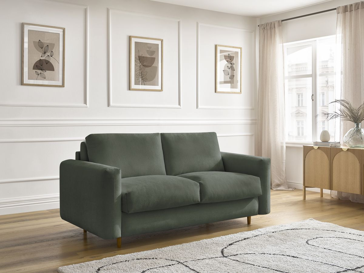 Bobochic Cocoone Schlafsofa 3-Sitzer Stoff Grün, Liegefläche 140 × 200 cm