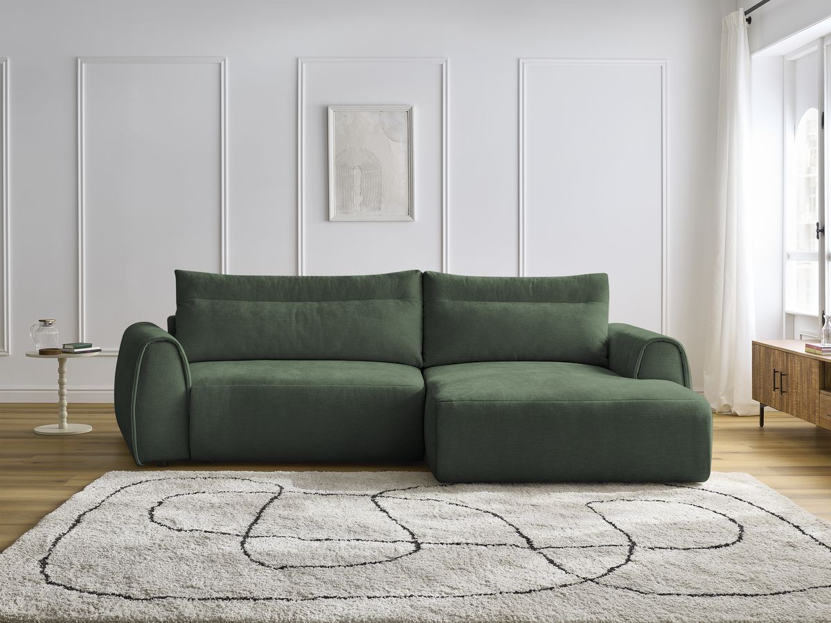 Bobochic Aden Ecksofa 293 × 152 cm Stoff Grün Ecke rechts