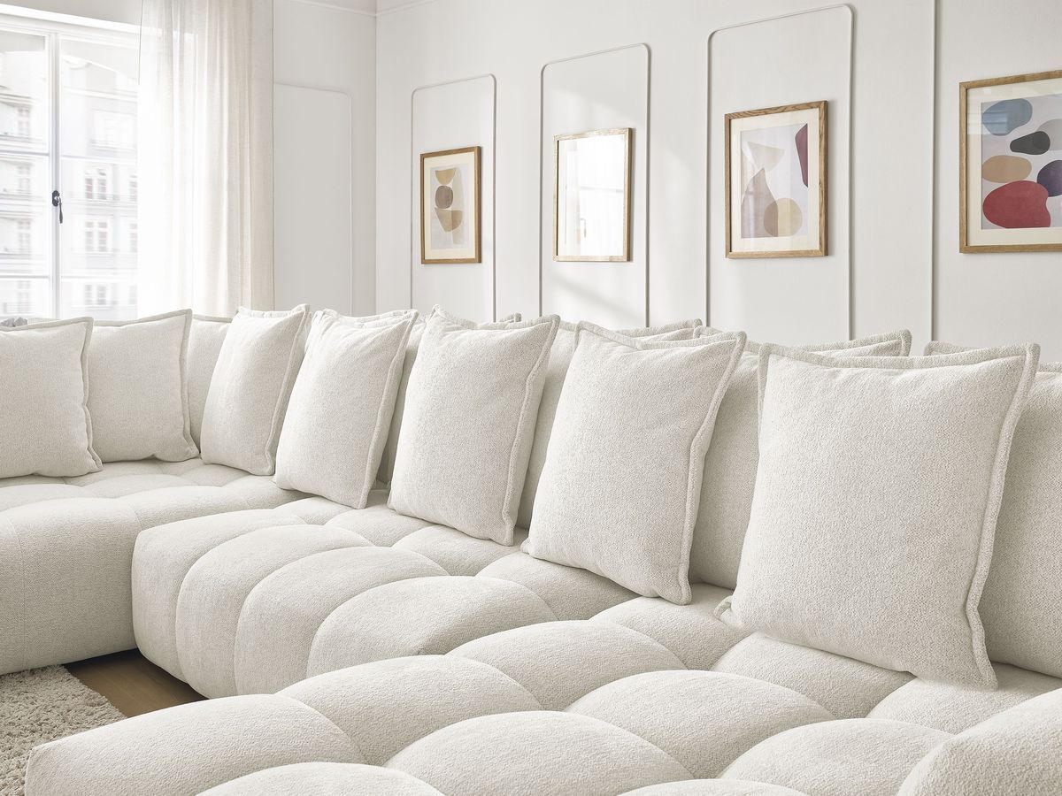 Bobochic Everest Wohnlandschaft, 14 Kissen Melange-Stoff Weiß Ecke rechts